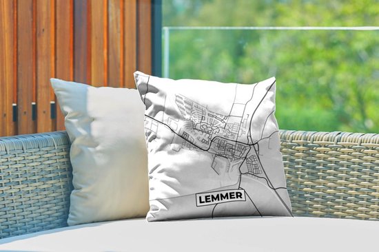 Coussin de jardin - Plan de la ville - Lemmer - Grijs - Wit - 40x40 cm - Résistant aux intempéries
