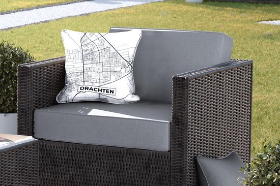 Coussin de jardin - Plan de la ville - Drachten - Grijs - Wit - 40x40 cm - Résistant aux intempéries