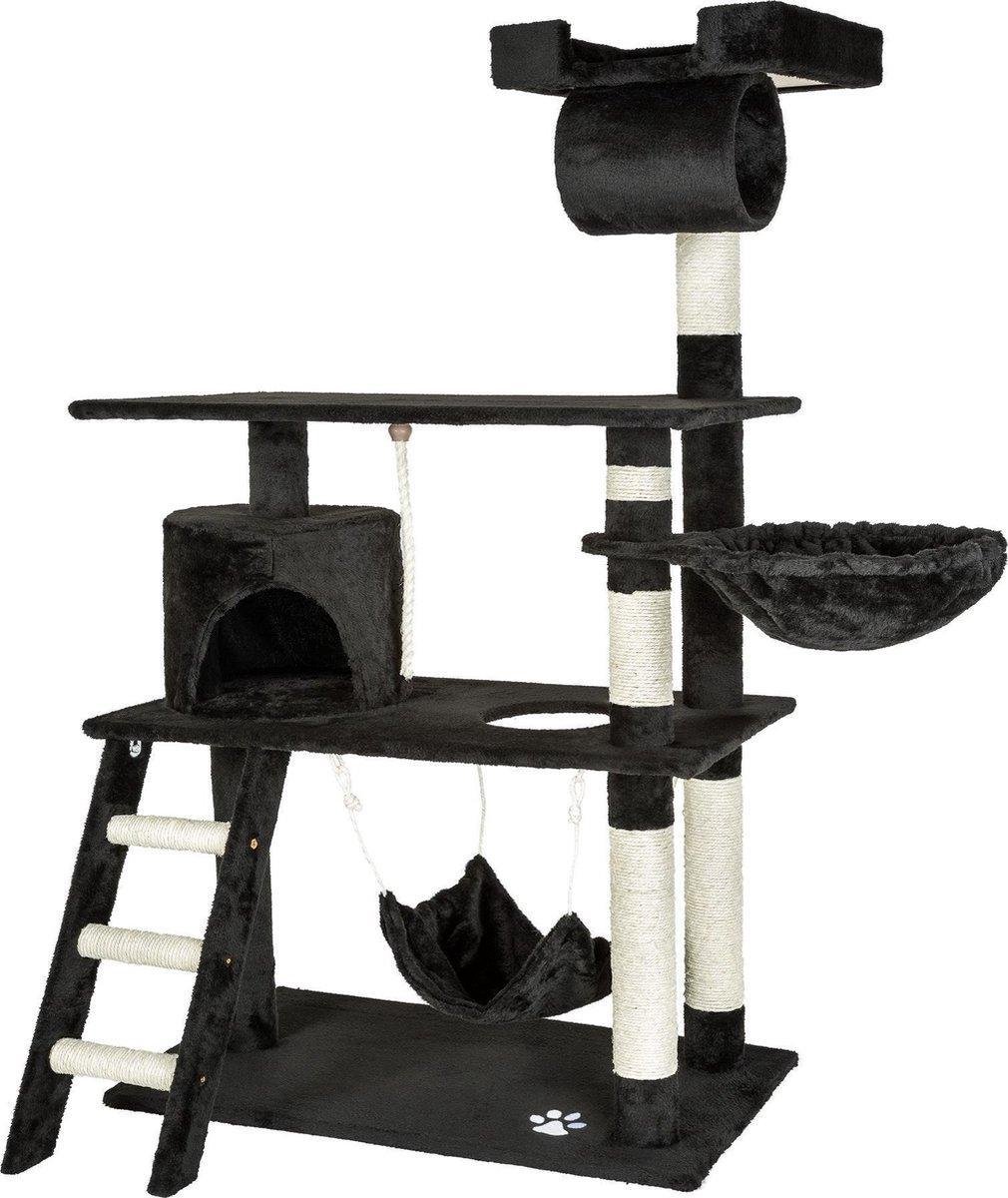 Dreamble – Kattenkrabpaal – Zwart – 142 cm – 4 Niveau’s – met trap, grot, hangmat, ligmand – koker en uitkijkplatform