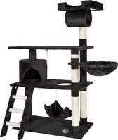 Dreamble - Kattenkrabpaal - Zwart – 142 cm - 4 Niveau's - met trap, grot, hangmat, ligmand – koker en uitkijkplatform