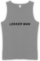 Grijze Tanktop sportshirt met Zwarte “ Lekker Man “ Print Size XL