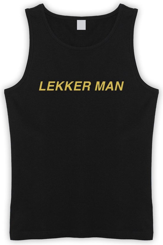 Zwarte Tanktop sportshirt met Gouden “ Lekker Man “ Print Size XXL