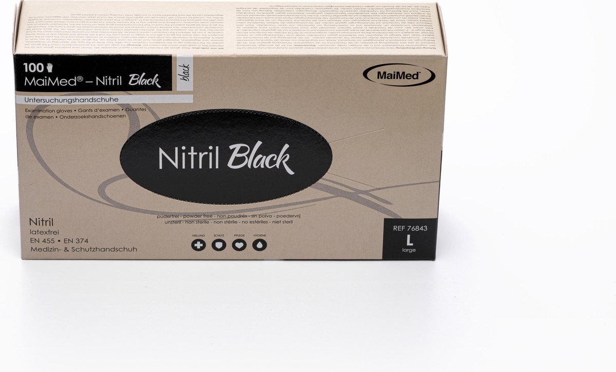 Maimed handschoenen maat L Nitril zwart 100 stuks - Nitrile - Black - Gloves - Handschoenen - Poedervrij - Powdered Free