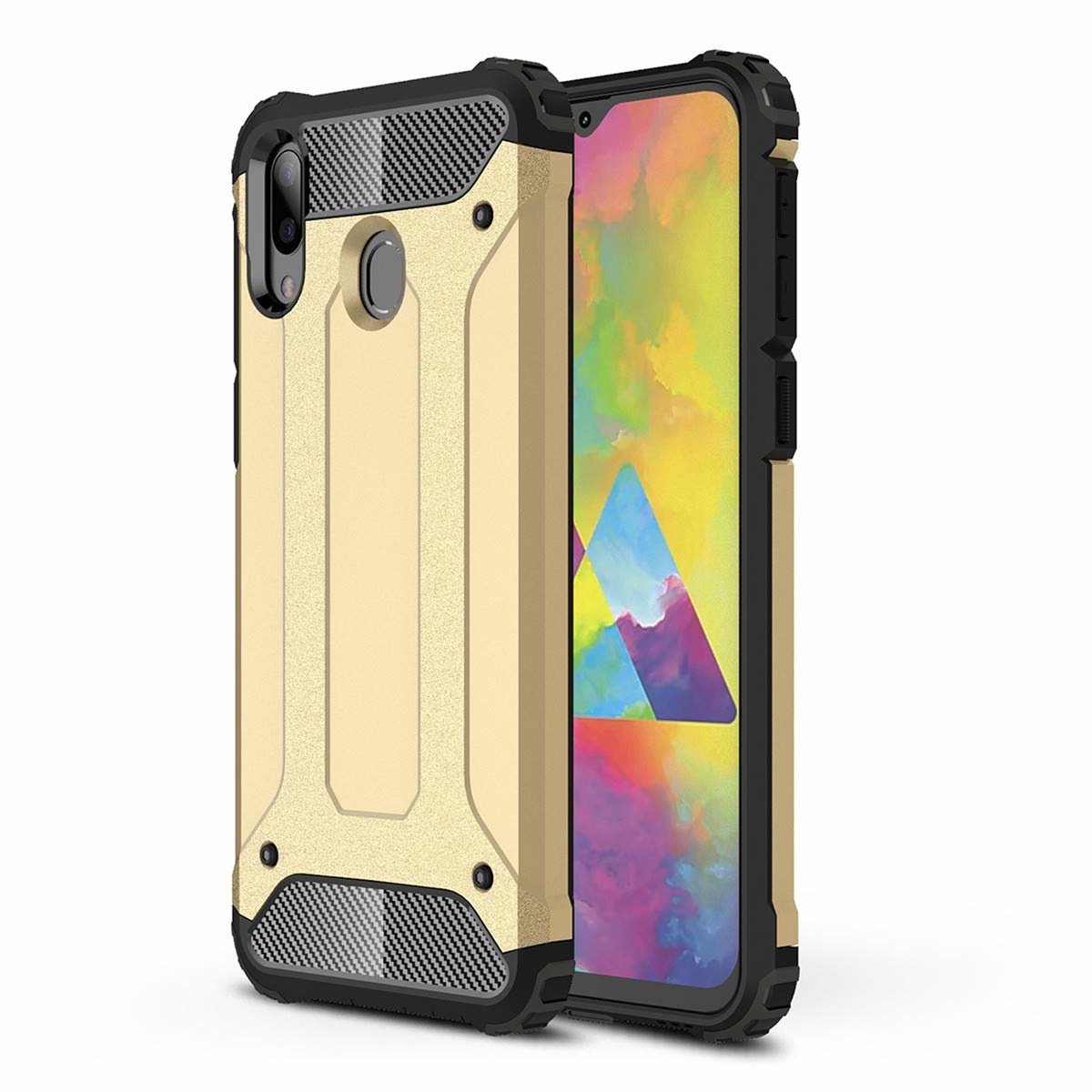 Ntech Hoesje Geschikt Voor Samsung Galaxy M20 Hybrid Armor Hoesje - Goud