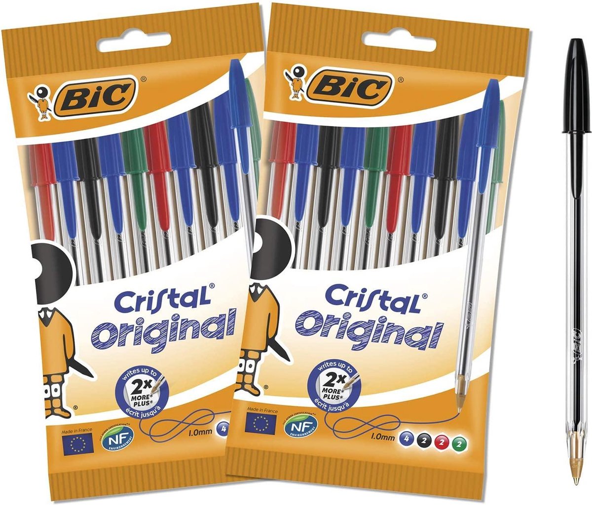 BIC Cristal Original balpen - medium punt (1.0 mm) - bundel van 2 zakjes - 20 stuks