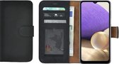 Hoesje Geschikt voor Samsung Galaxy A31 - Bookcase - Samsung A31 Hoesje Book Case Portemonnee Wallet Echt Leer Zwart Cover