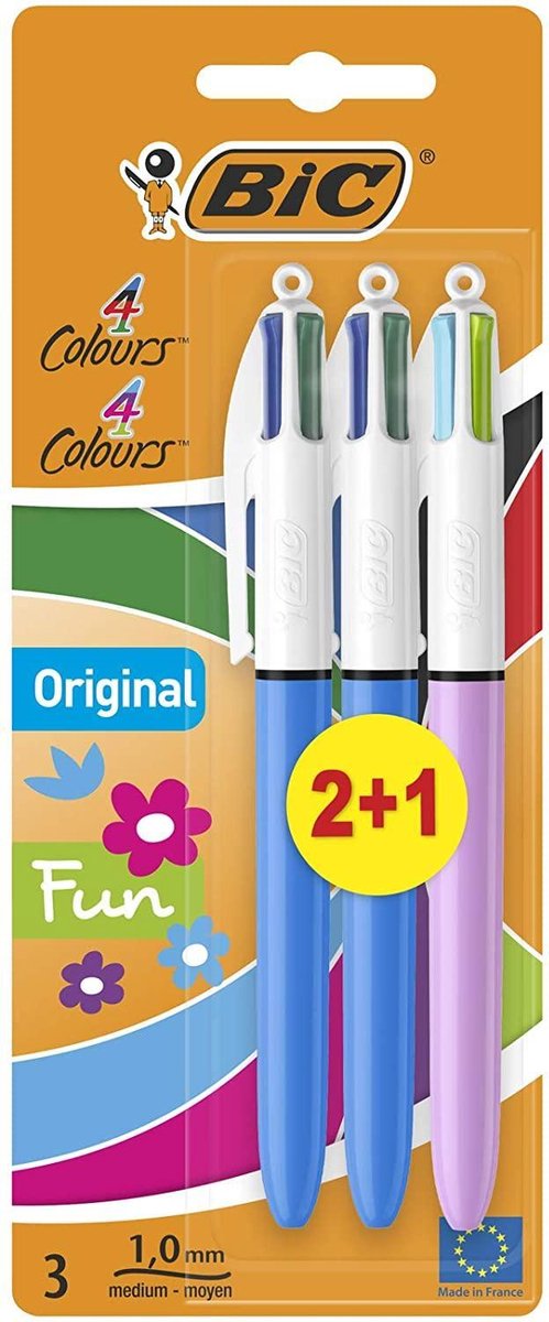 Bic 4 - Balpen - 4 kleuren pen VOORDEELPACK 3 STUKS |