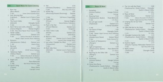 Tracklists "Quiet Music For Quiet Moments" en "Peace Of Mind" met artiesten en uitgevers.
