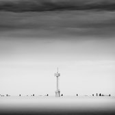 Tuinposter - Zee / Water - Meer in wit / grijs / zwart - 120 x 120 cm