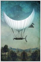 JUNIQE - Poster met kunststof lijst The Moon Ship -13x18 /Blauw &