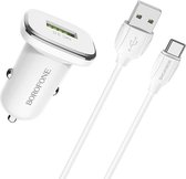 HOCO BZ12A Lasting Power - Auto-Oplader - QC3.0 Autolader 18W + USB-C kabel - Voor Android Smartphones - Wit