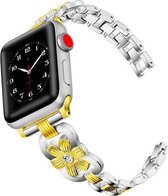 Geschikt voor Apple Watch bandje 42 / 44 / 45 mm - Series 1 2 3 4 5 6 7 SE - Smartwatch iWatch horloge band - 42mm 44mm 45mm - Fungus - RVS metaal - Zilver goud - Bloem