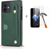 GSMNed - Leren telefoonhoesje groen - Luxe iPhone 11 Pro hoesje - iPhone hoes met koord - telefoonhoes 11 Pro met handvat - groen - 1x screenprotector iPhone 11 Pro