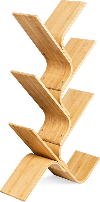 Navaris boekenkast - Bamboe boekenrek - 108 x 59 x 20 cm - Open kastje voor boeken, cd's, tijdschriften en decoratie - Boekenplank boomvorm