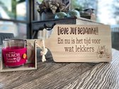 Cadeaupakket Juf-serveerplankje juf bedankt + theeglas met de tekst Bedankt voor een supergezellig schooljaar  / cadeau juf / cadeau meester / einde schooljaar / afscheid