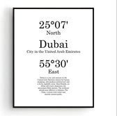 Steden Poster Dubai met Graden Positie en Tekst - Muurdecoratie - Minimalistisch - 70x50cm - PosterCity