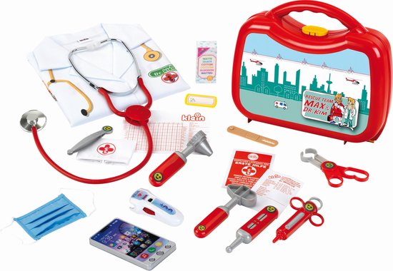 TGTT Houten dokterskoffer voor kinderen, met echte stethoscoop, doktersjas en dokterstas in rood, perfect voor rollenspellen, tandarts, speelgoed voor kinderen vanaf 3 jaar