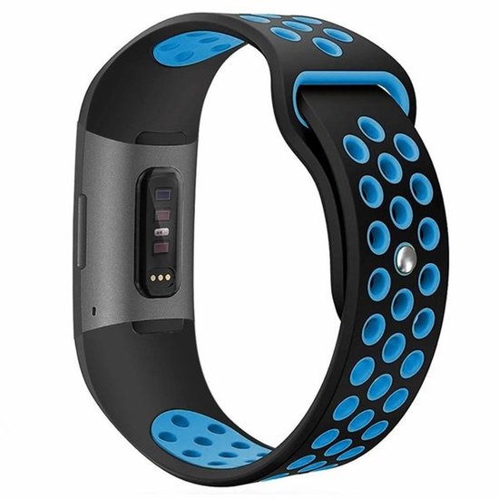 Bracelet de montre intelligente en Siliconen - Convient au bracelet sport Fitbit Charge 4 - Noir Bleu - Taille: L - Bracelet de montre / Bracelet / Bracelet