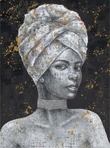 90 x 120 cm - Olieverfschilderij - Vrouw met hoofdwikkel - exclusieve collectie