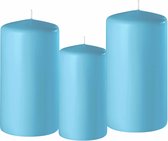 Set van 3x stuks turquoise blauwe stompkaarsen 10-12-15 cm met diameter 6 cm - Sfeer kaarsen voor binnen