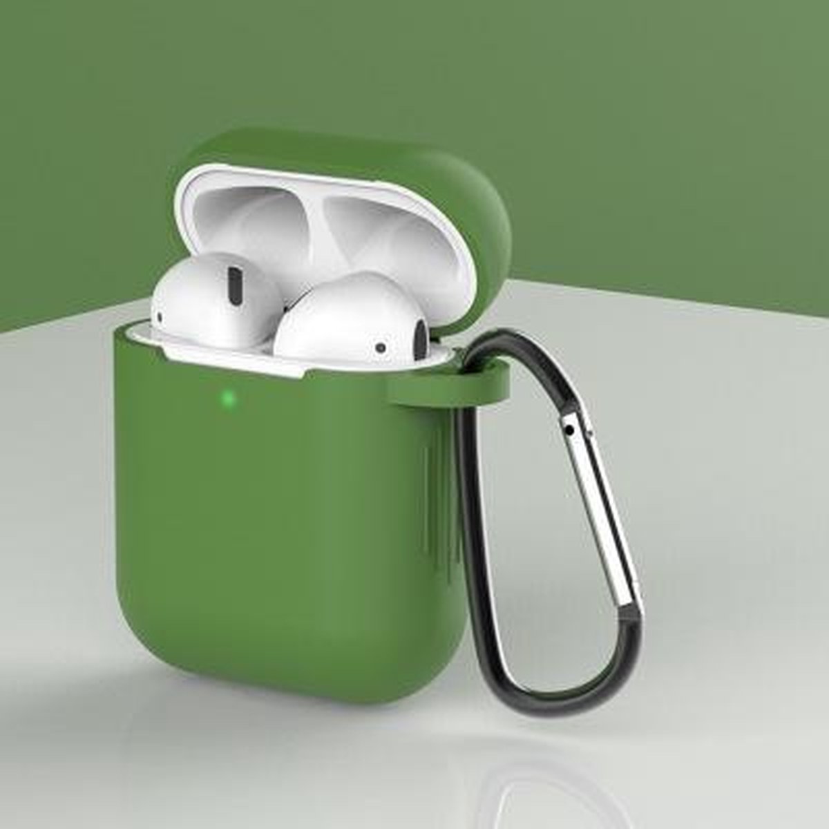 Apple AirPods 1/2 Hoesje + Clip in het Groen - Siliconen - Case - Cover - Soft case