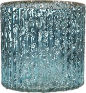 Clayre & Eef Glazen Theelichthouder Ø 8*8 cm Blauw Glas Rond Waxinelichthouder Windlichthouder