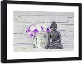 Foto in frame , Boeddha  met orchidee , 120x80cm , Multikleur , Premium print
