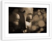 Foto in frame ,Gezicht van Boeddha , 120x80cm , Zwart bruin , Premium print