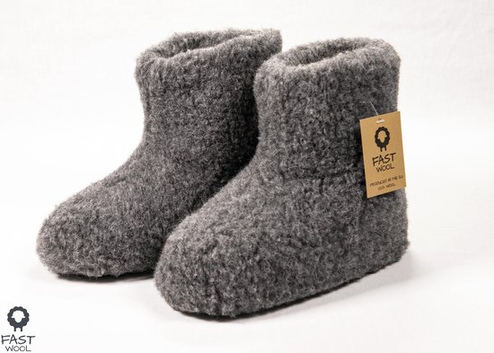 Chaussons en laine - modèle boot - gris - pointure 43