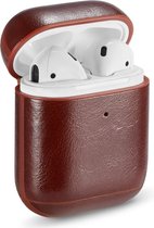 AirPods hoesjes van By Qubix - AirPods 1/2 hoesje Genuine Leather Series - hard case - donker bruin