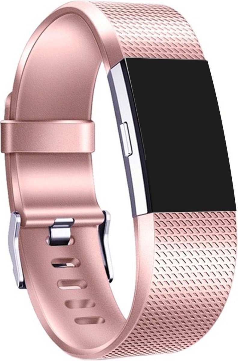 By Qubix - Compatible Fitbit bandje - Geschikt voor fitbit Charge 2 sportbandje - Maat: Large - Rose Goud - Horlogeband - smartwatchbandje