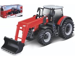 Bburago Massey Ferguson 8740S + FRONT LOADER rood/zwart modelauto schaalmodel 10 CM