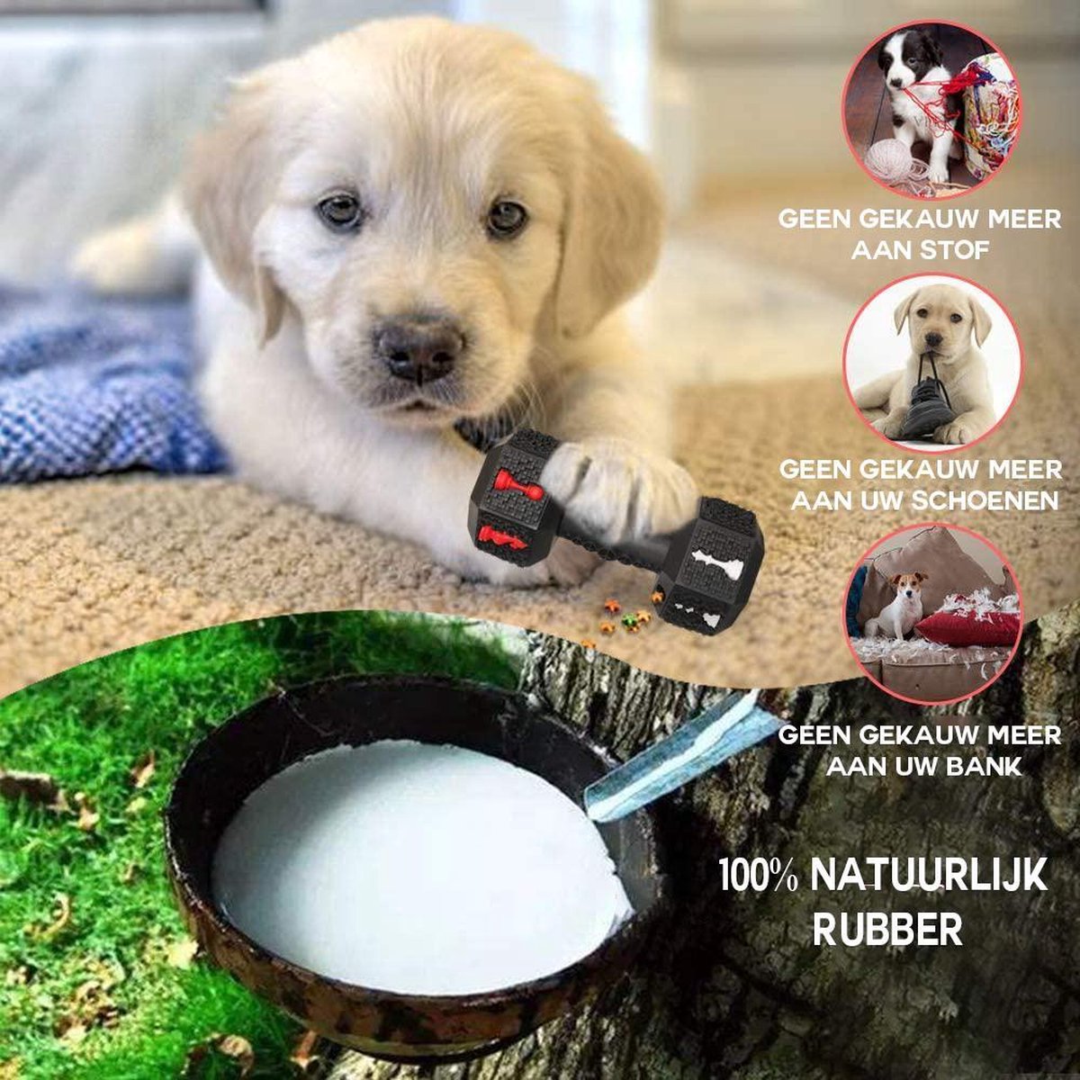 PetPetrol Honden speelgoed -Dumbbell -Geschikt voor kleine en middelgrote honden- Tanden schoonmaken- Kauwen- Haltervorm- Zwart- Natuurrubber met Baconsmaak — afbeelding 2