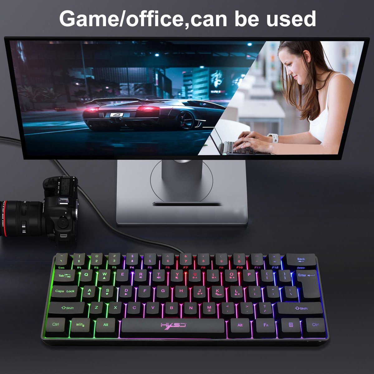 Generic V700 Clavier De Souris à 61 Touches - Clavier De Jeu éclairé LED- Clavier  Mécanique Portable-Noir - Prix pas cher