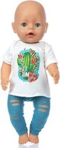 Poppenkleertjes - Geschikt voor Baby Born - Shirt en legging - Outfit set - Cactus - Kledingset babypop - Tweedelige set