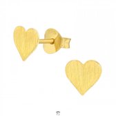 Zilveren oorbellen | Oorstekers | Gold plated oorstekers, geruwd hart