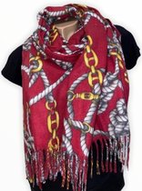 Lange Warme Dames Sjaal - Kettingprint - Rood - 180 x 70 cm