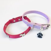 Roze Honden halsband Leer - 2 Stuks  - Voor Kleine Honden - 20 tot 28 CM Halsbreedte