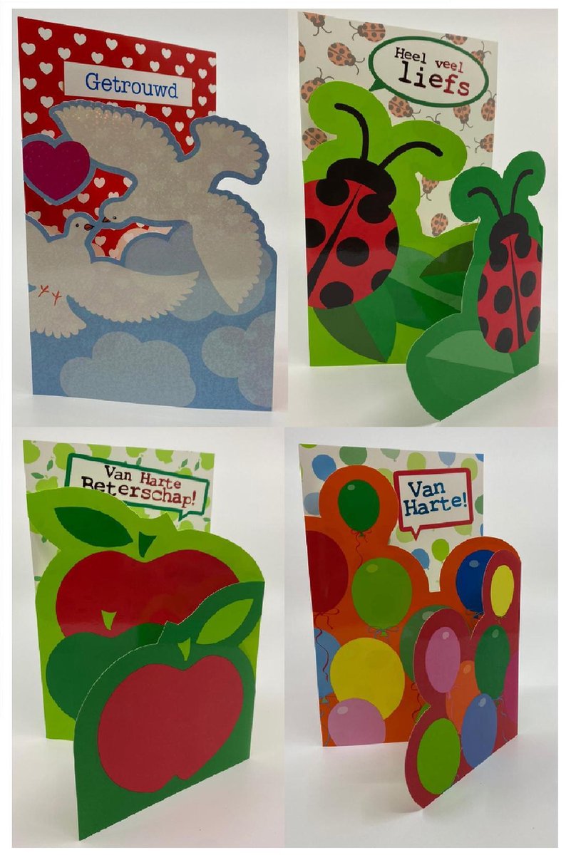 4 Luxe wenskaarten - assorti - 23 x 14,5 cm - inclusief envelop -