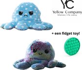 Yellow Company - Octopus knuffel - Krijg een pop it fidget toy erbij - Pop it fidget toy - Octopus knuffel mood - Octopus knuffel omkeerbaar - TikTok mood knuffel - Blauw/reflecterend - Knuff