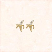 Jobo By JET - Bananen oorbellen - knopjes - Goud – diamantjes