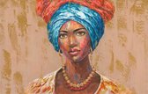 140 x 90 cm - Olieverfschilderij - Vrouw met hoofdwikkel - exclusieve collectie
