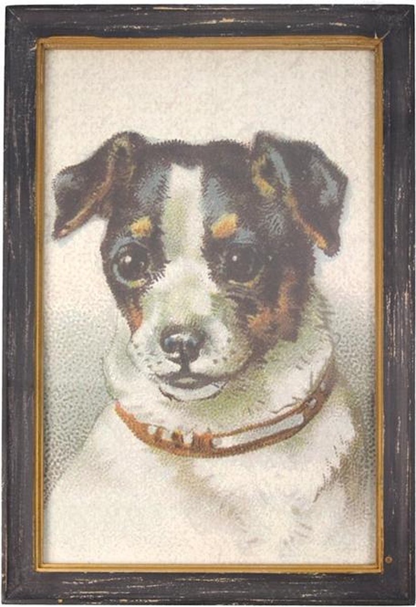 Lijstje hout zwart Jack Russell, 34x23,5cm