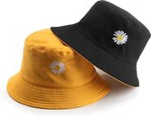 Bucket hat – Bloem - 2 in 1 - Dames - Heren - Zonnehoedje - Vissershoedje - Vissers Hoed - Dubbel - Geel - Zwart