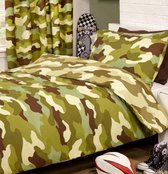 1-persoons jongens dekbedovertrek legerkleuren camouflage groen / legergroen (zwart / beige) 140 x 200 cm