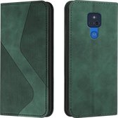 Voor Motorola Moto G Play 2021 Skin Feel Magnetisch S-type Effen Kleur Horizontale Flip Lederen Case met Houder & Kaartsleuf & Portemonnee (Groen)