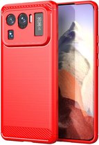 Xiaomi Mi 11 Ultra hoesje - MobyDefend TPU Gelcase - Geborsteld Metaal + Carbonlook - Rood - GSM Hoesje - Telefoonhoesje Geschikt Voor Xiaomi Mi 11 Ultra