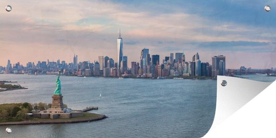 Foto: Tuinposter luchtfoto van het amerikaanse standbeeld bij zonsondergang in new york 80x40 cm wanddecoratie buiten tuinposter tuindoek schuttingposter tuinschilderij