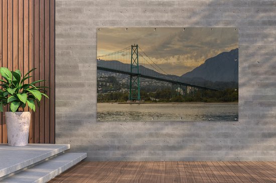 Affiche de jardin Vancouver (2) - Le Bridge Lions Gate à Vancouver pendant le coucher du soleil affiche de jardin toile en vrac 180x120 cm - Toile de jardin / Toile d'extérieur / Peintures d'extérieur (décoration de jardin) XXL / Groot format!