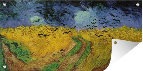 Tuinposter Korenveld met kraaien - Vincent van Gogh - 80x40 cm - Wanddecoratie Buiten - Tuinposter - Tuindoek - Schuttingposter - Tuinschilderij
